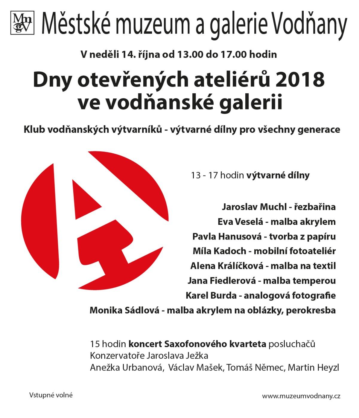 Plakát Dny otevřených ateliérů 2018 ve vodňanské galerii