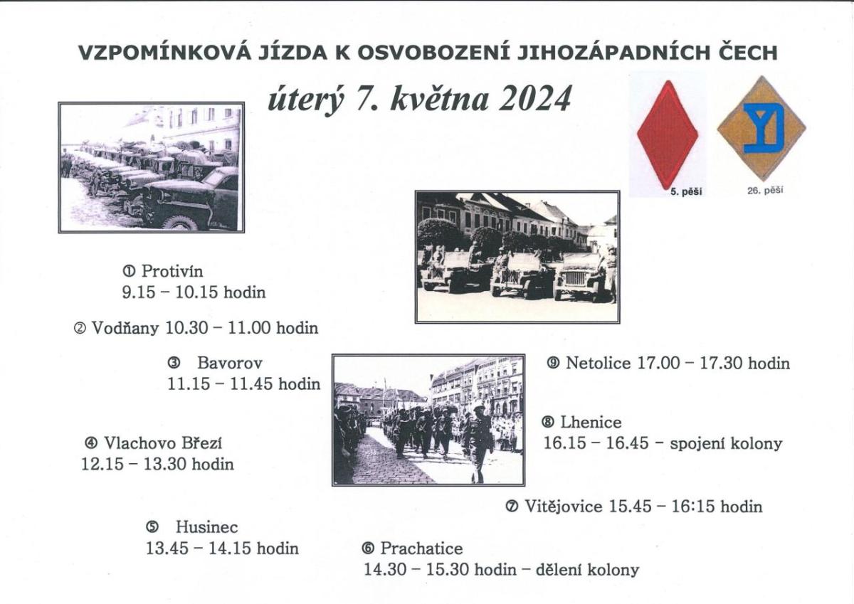 Plakát VZPOMÍNKOVÁ JÍZDA K OSVOBOZENÍ JIHOZÁPADNÍCH ČECH