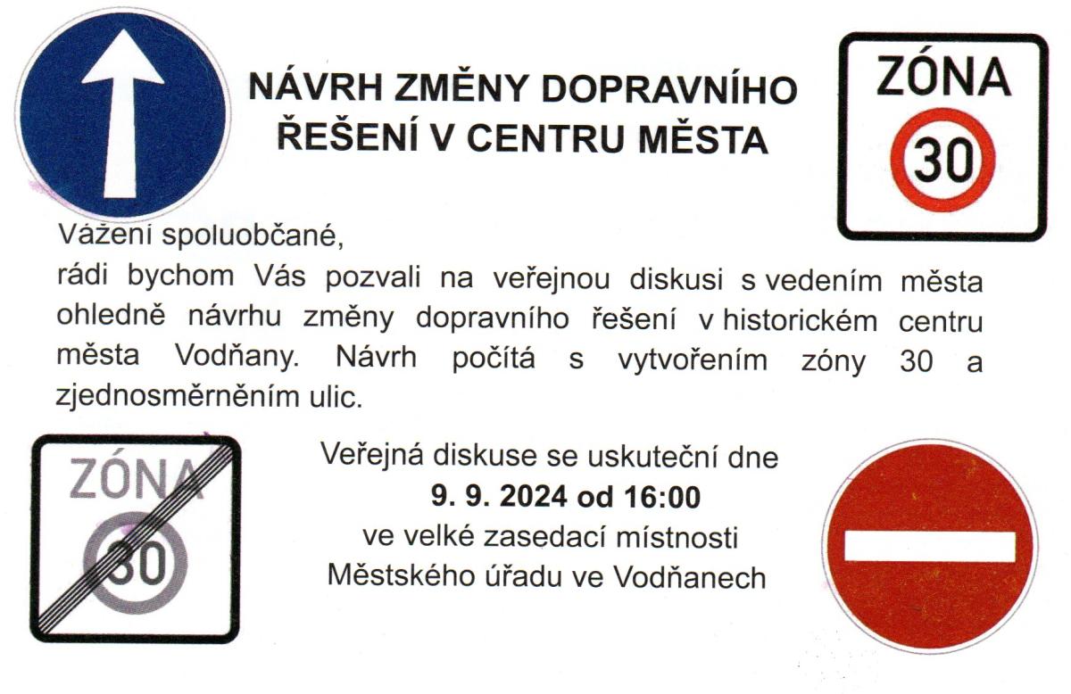 Plakát Návrh změny dopravního řešení v centru města Vodňany