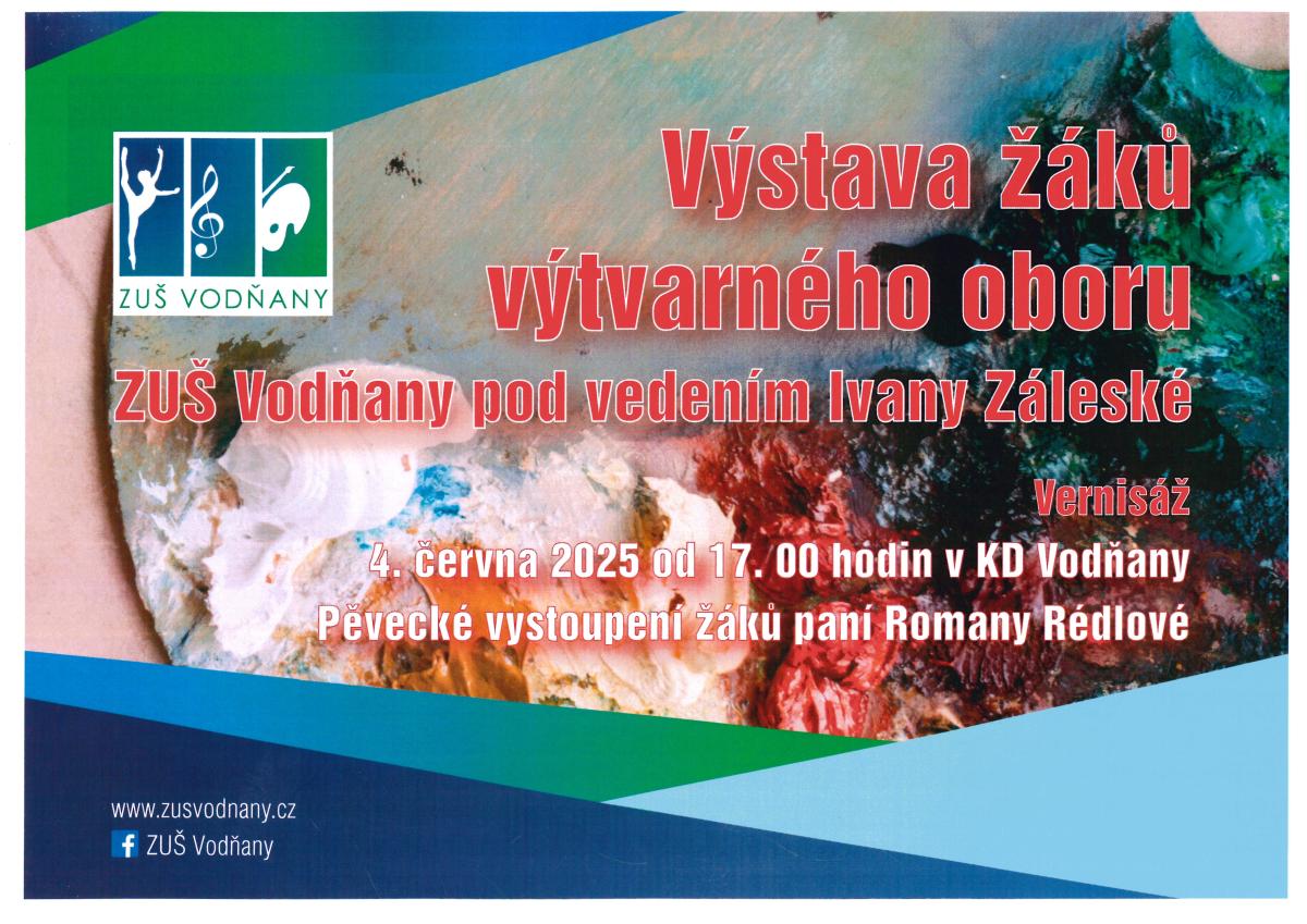 Plakát Výstava žáků výtvarného oboru ZUŠ Vodňany pod vedením Ivany Záleské