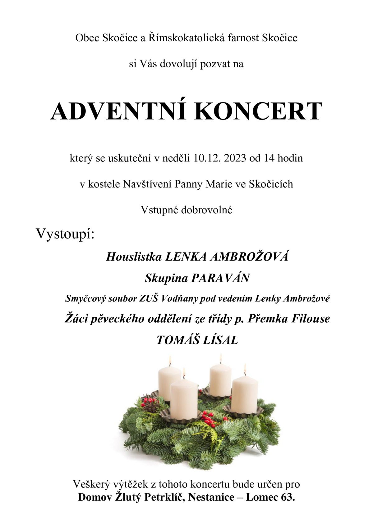Plakát ADVENTNÍ KONCERT ve Skočicích