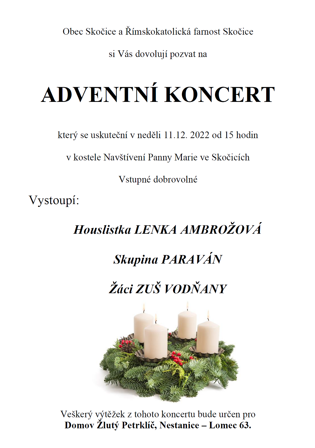 Plakát ADVENTNÍ KONCERT ve Skočicích