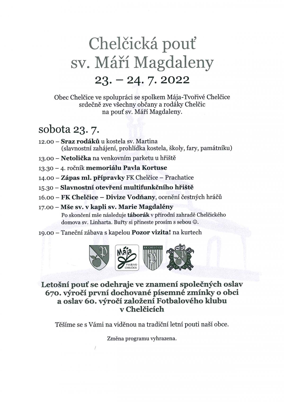 Plakát Chelčická pouť sv. Máří Magdalény