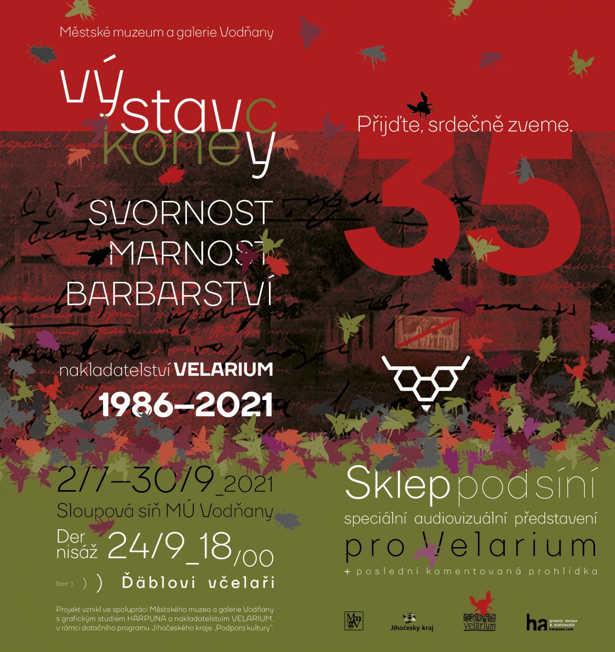 Plakát Kulturní tečka za výstavou nakladatelství Velarium :: svornost / marnost / barbarství po 35 letech